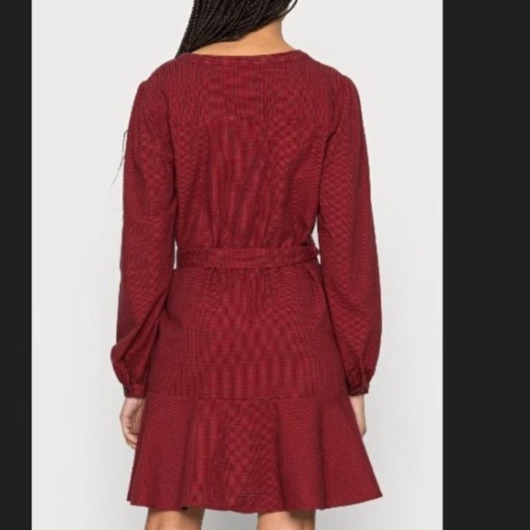 Gap Red Houndstooth Henley Dress Belted Button Up XS NEW! - Picture 2 of 10